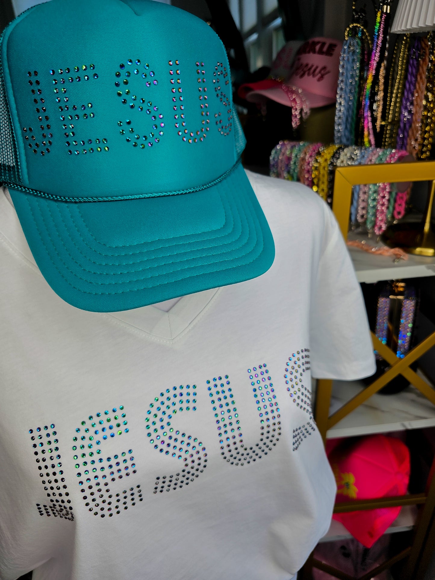 JESUS Rhinestone White Tshirt