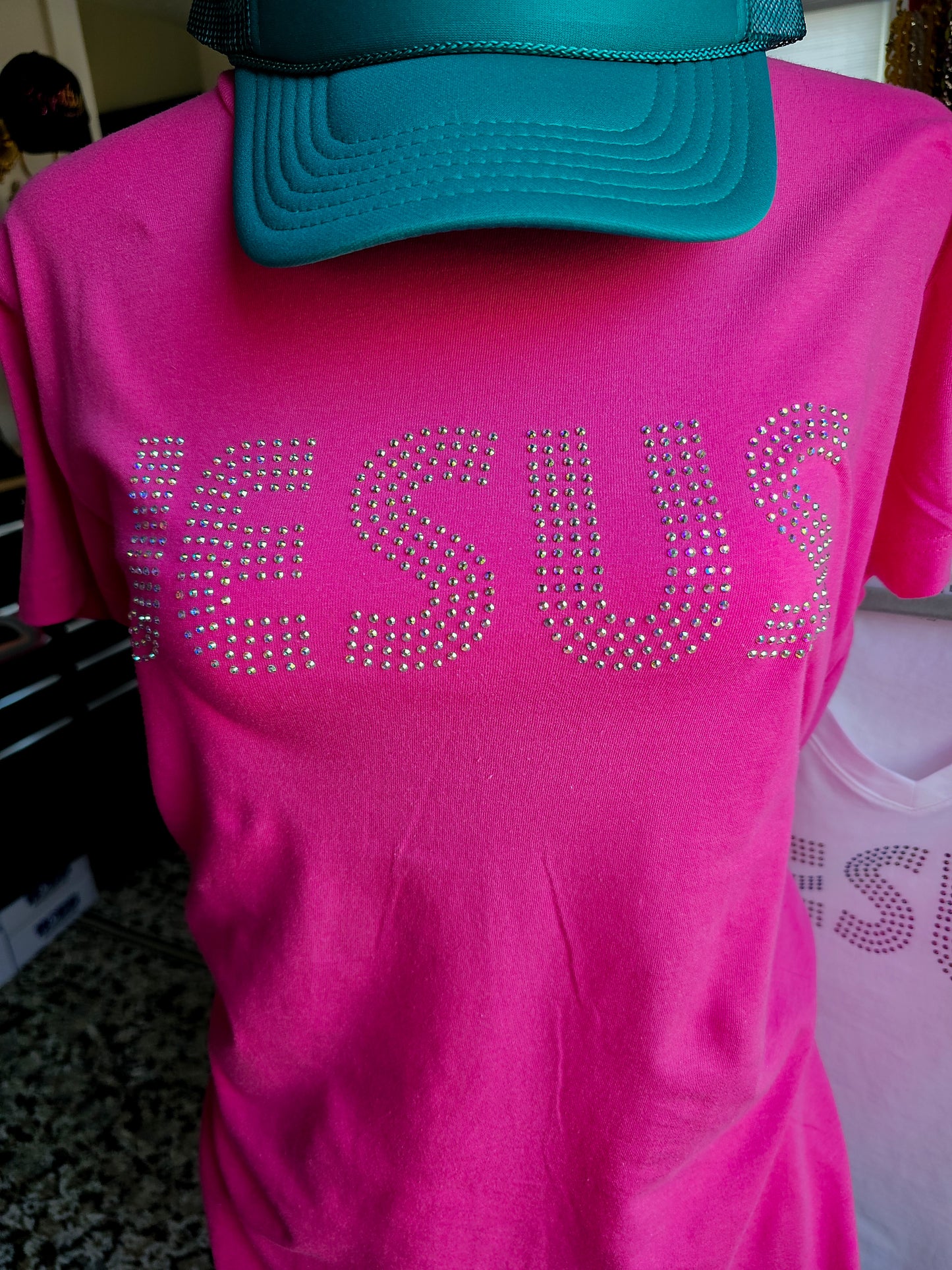JESUS Rhinestone shirt - Pink