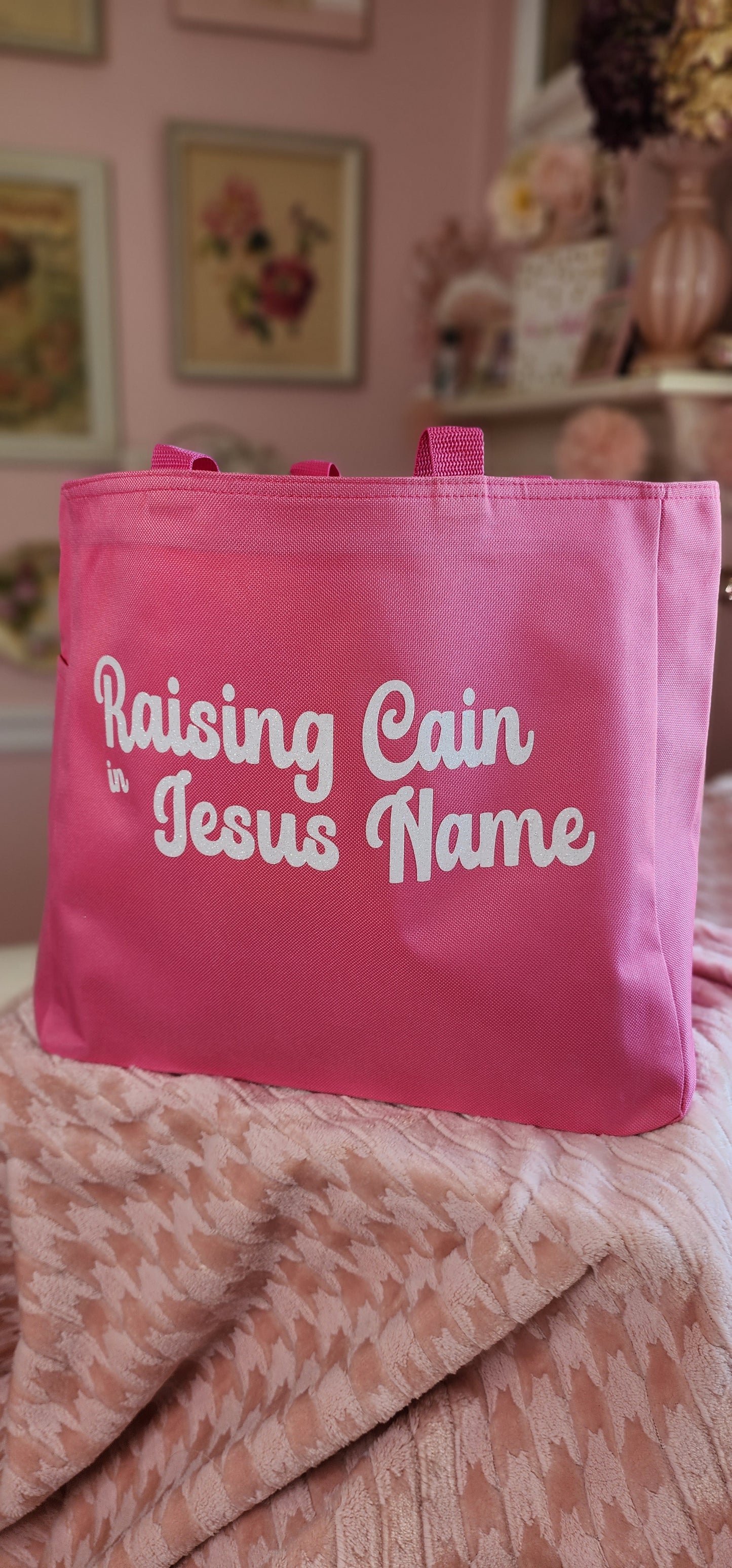 Raising Cane in Jesus Name - Tote Bag - pink